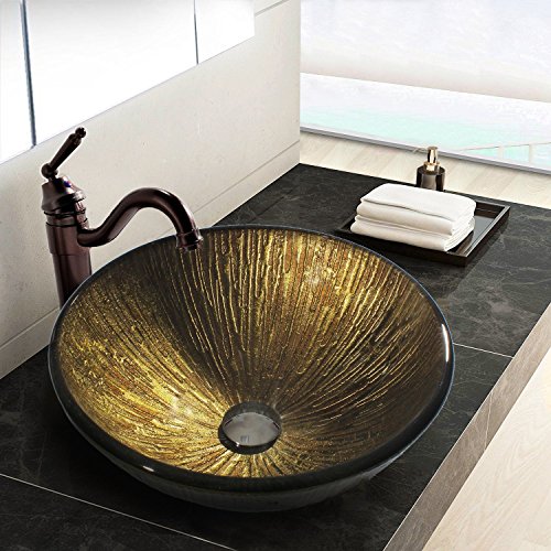 Bathroom Special Design Vessel Sink  Modern Round Tempered Glass Basin By VCCUCINE - B07193BQ7J